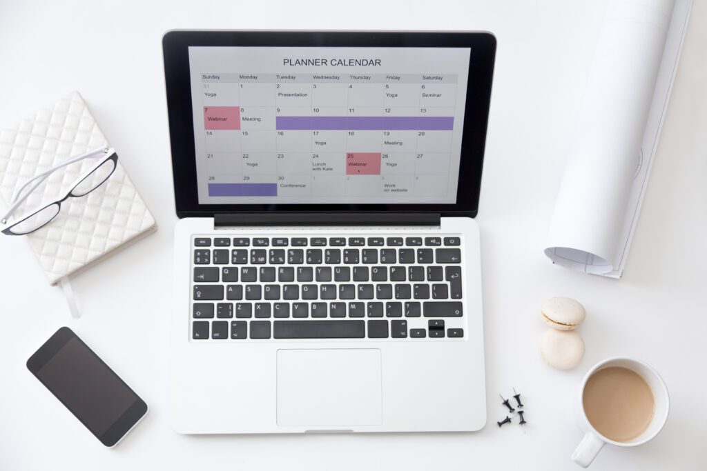 Use a planner calendar on a laptop to list down your schedule