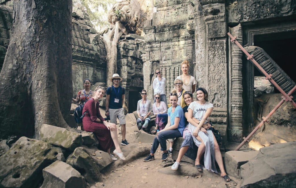 Lesley Logan, Pilates business/studio owner retreat at Angkor Wat Cambodia with Pilates lovers