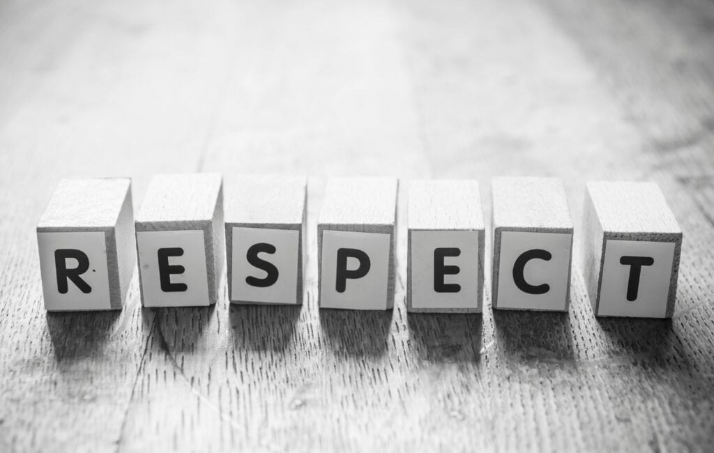 Word respect spelled with alphabet blocks