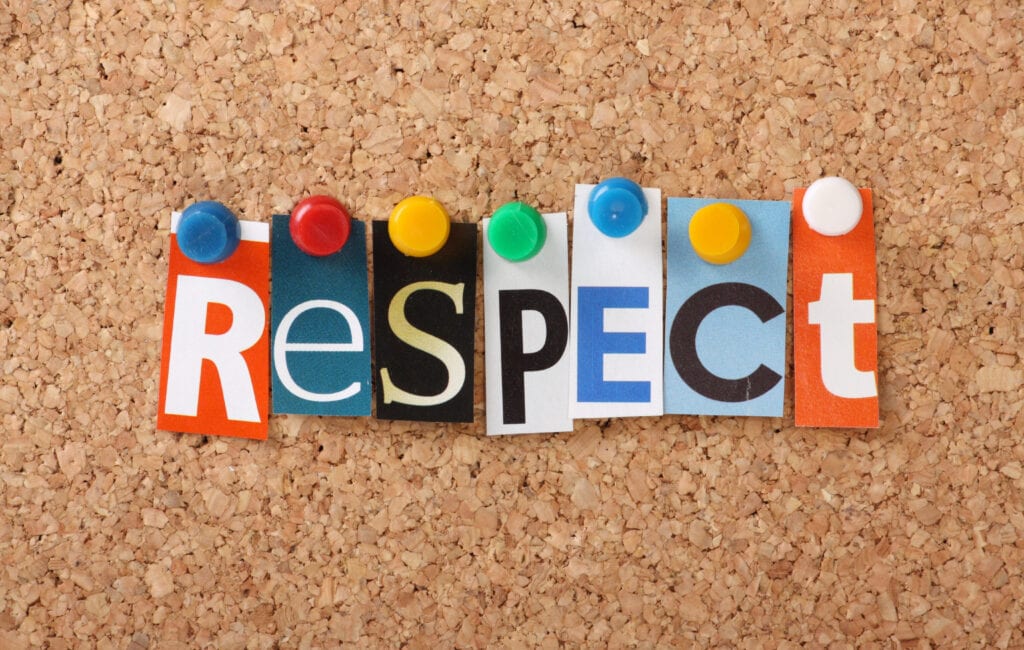 The word "respect" spelled colorful with pins